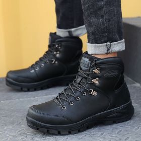 Large Size Winter Men's Shoes High-top Cotton Boots Plus Velvet To Keep Warm (Option: Black-46)